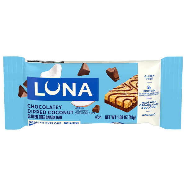 LUNA Organic Gluten Free Chocolatey Dipped Coconut Protein Snack Bar