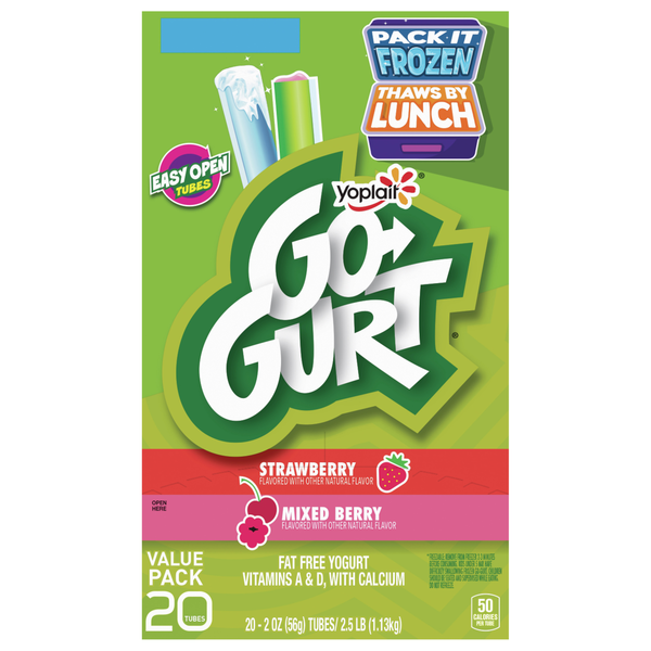 Yoplait Go-GURT Fat Free Strawberry & Mixed Berry Yogurt Tubes - 20 ct