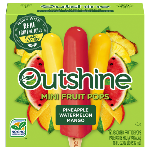 Outshine Pineapple Watermelon Mango Assorted Fruit Ice Bars - 12 ct