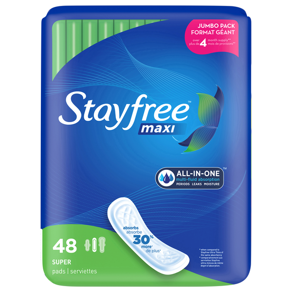 Stayfree Maxi Unscented Super Pads No Wings