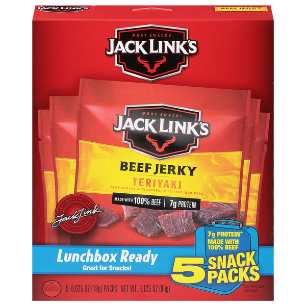 Jack Link's Teriyaki 7g Protein Beef Jerky Snack Packs - 5 ct