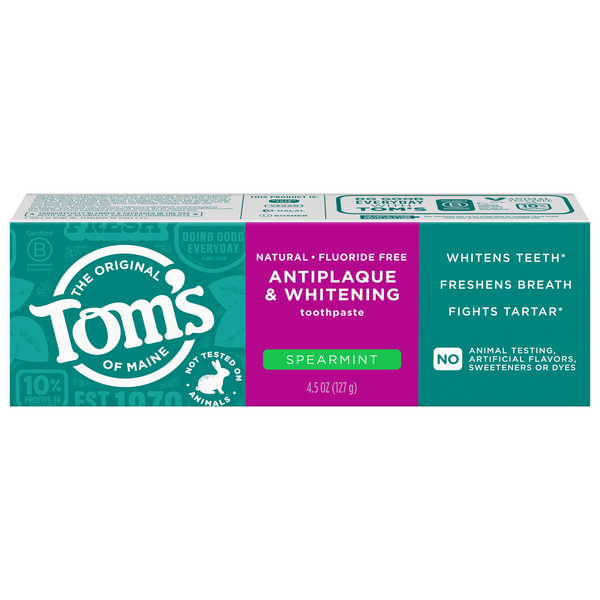 Tom's of Maine Fluoride Free Spearmint Antiplaque & Whitening Toothpaste