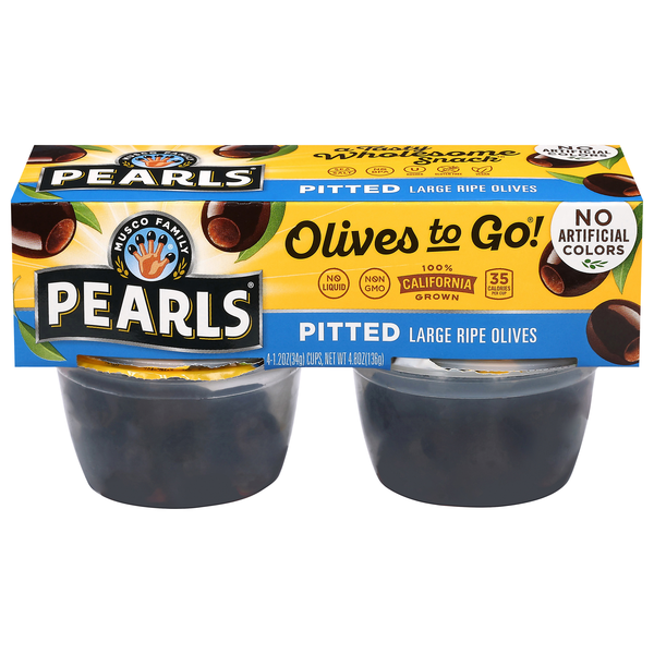 Pearls California Large Pitted Ripe Black Olives To Go! Snack Cups - 4 ct