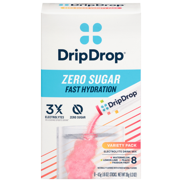 DripDrop Fast Hydration Zero Sugar Variety Pack Electrolyte Powder 8 ct