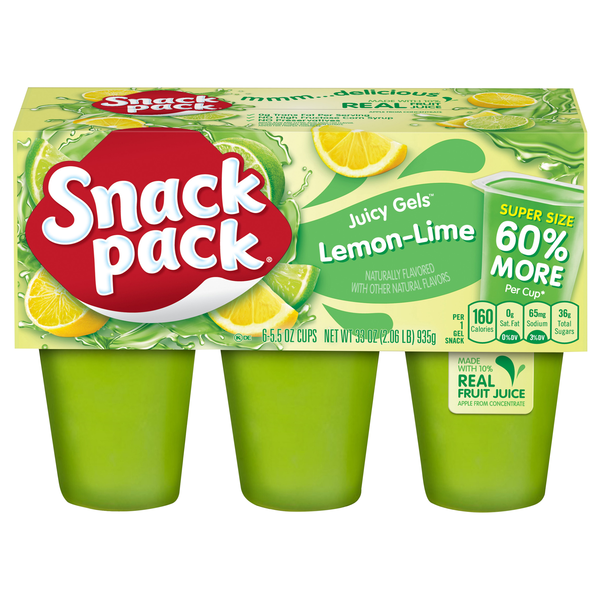 Snack Pack Lemon-Lime Super Juicy Gels Cups - 6 ct