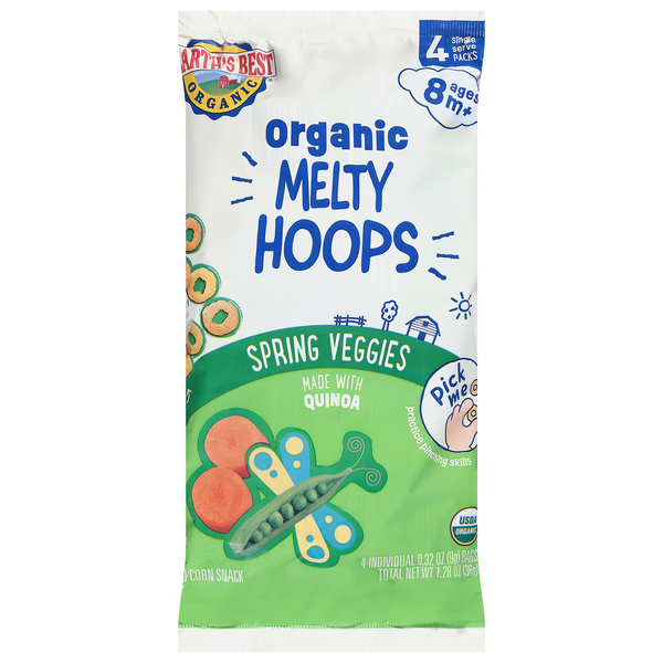 Earth's Best Organic Melty Hoops Spring Veggies Puffed Corn Snack - 4 ct