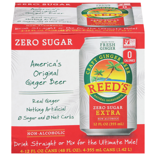 Reed's Craft Ginger Beer Zero Sugar - 4 pk