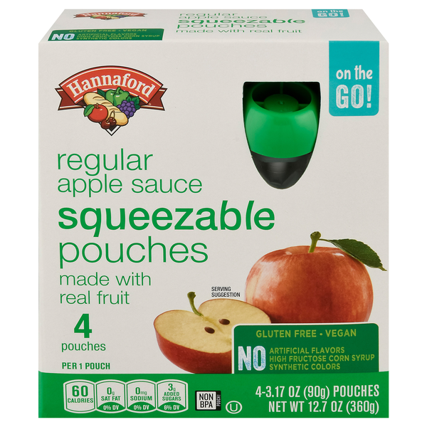 Hannaford Gluten Free Regular Apple Sauce Squeezable Pouches - 4 ct