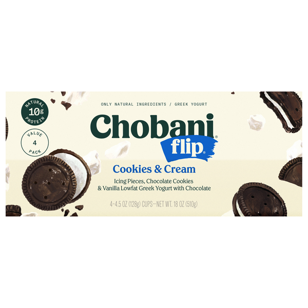 Chobani Flip Low Fat Cookies & Cream Greek Yogurt Cups - 4 ct