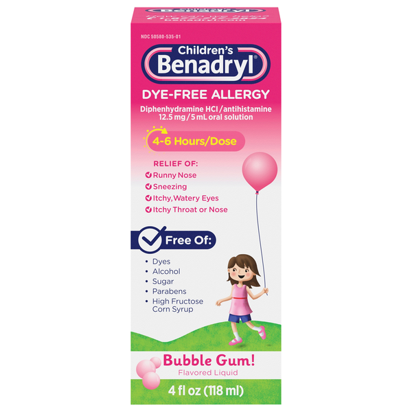 Benadryl Children's Dye-Free Allergy Antihistamine Liquid Bubble Gum