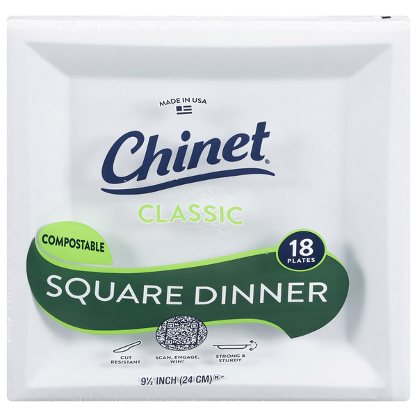 Chinet Classic Compostable Square Dinner Plates 9.5 Inch