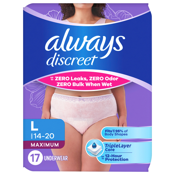Always Women's Discreet Incontinence Underwear Maximum L