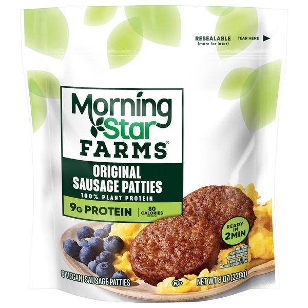 MorningStar Farms Plant Protein Veggie Breakfast Sausage Patties - 6 ct