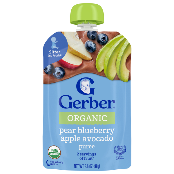 Gerber Organic 2nd Baby Food Pear Blueberry Apple Avocado