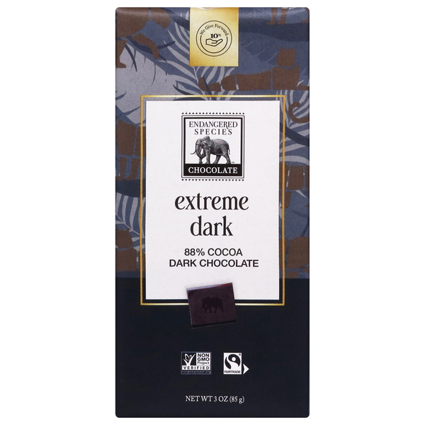 Endangered Species Extreme Dark Chocolate Candy Bar 88% Cocoa