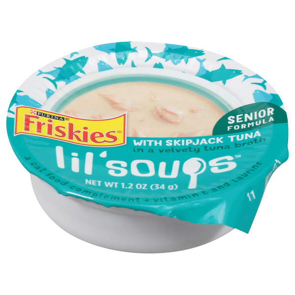 Save on Friskies Lil' Soups Cat Food Senior Formula Skipjack Tuna in