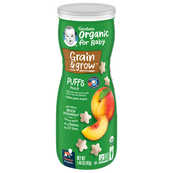 Gerber Organic Baby Grain & Grow Peach Puffs Snack 8+ Months
