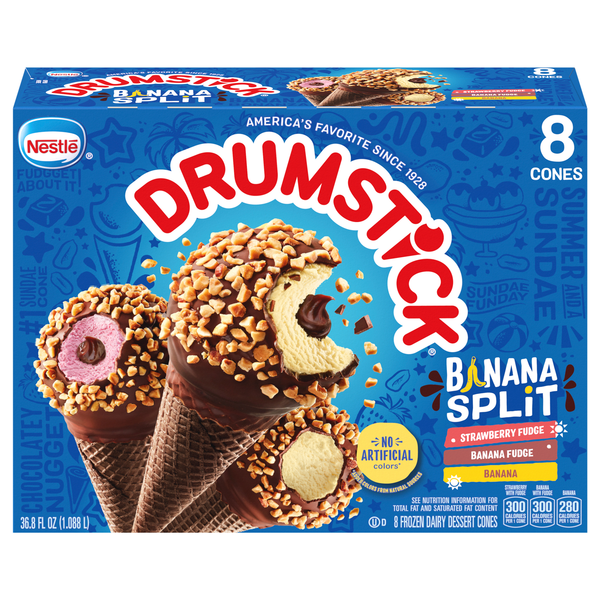 Nestle Drumstick Banana Split Dairy Dessert Sundae Cones - 8 ct