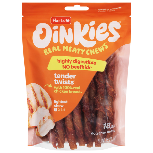 Hartz Oinkies Tender Treats with Chicken Rawhide Free Dog Chews - 18 ct