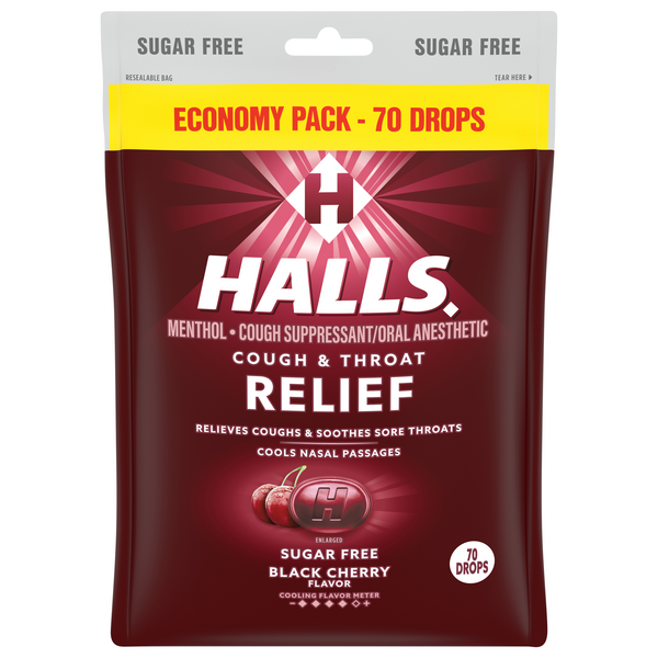 Halls Triple Action Sugar Free Soothing Black Cherry Cough Drops