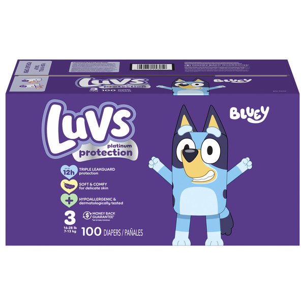 Luvs Platinum Protection Size 3 Bluey Baby Diapers 16-28 lb