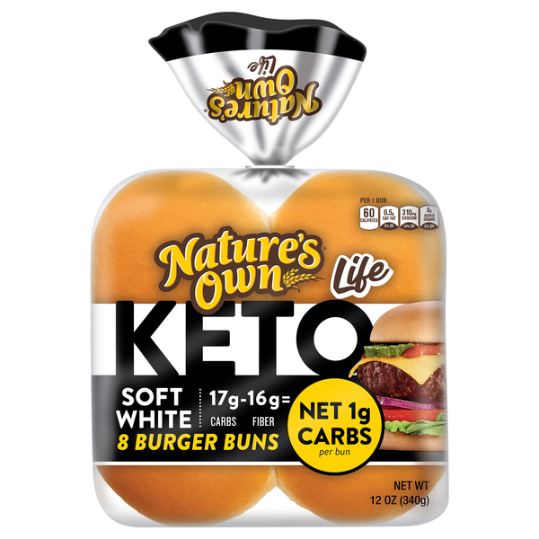 Nature's Own Life Keto 60 Calories Soft White Hamburger Buns - 8 ct