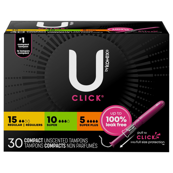 U by Kotex Click Unscented Regular-Super-Super Plus Compact Tampons