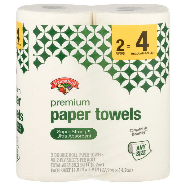 Hannaford Any Size Double Roll 2-Ply Premium Paper Towels
