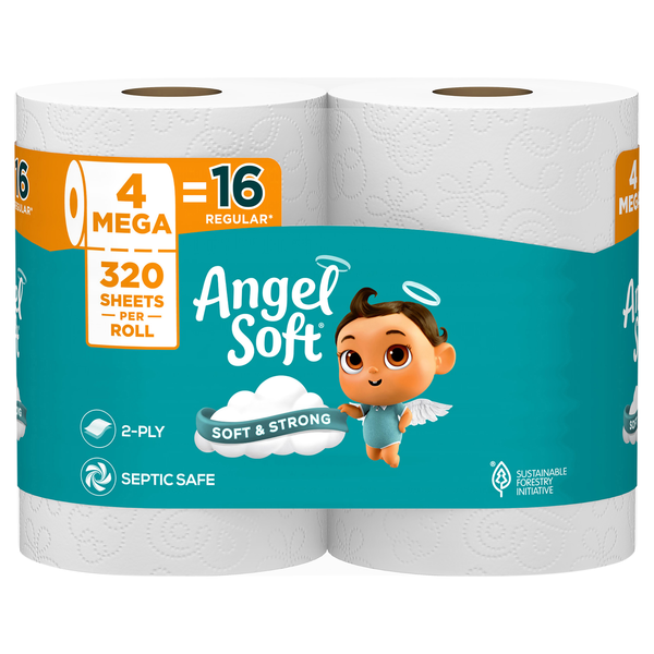 Angel Soft Mega Roll 2-Ply Toilet Paper Unscented - 4 ct