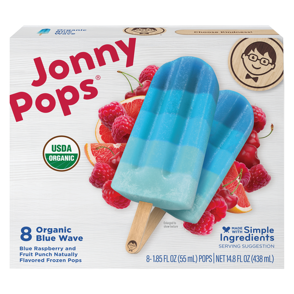 JonnyPops Organic Dairy Free Blue Wave Water Pops - 8 ct Frozen