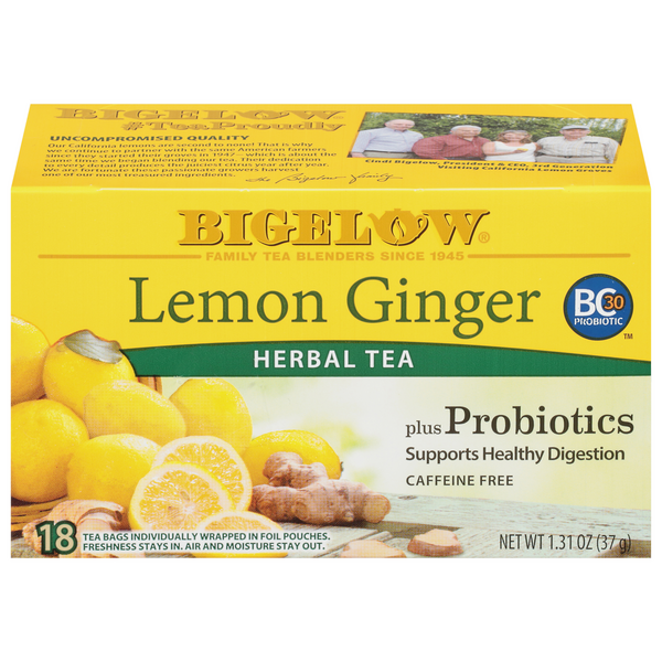 Bigelow Caffeine Free Lemon Ginger + Probiotics Herbal Tea Bags
