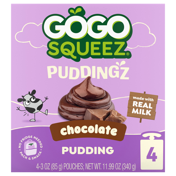GoGo squeeZ PuddingZ Chocolate Pudding - 4 ct