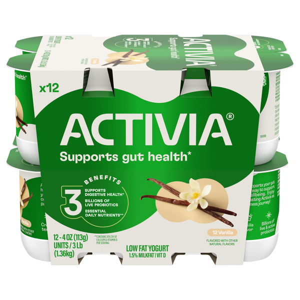Activia Low Fat Vanilla Probiotic Yogurt Cups - 12 ct