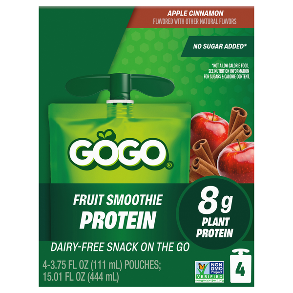 GoGo Apple Cinnamon Protein Fruit Smoothie - 4 ct