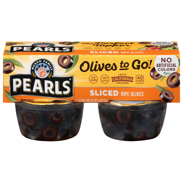 Pearls California Sliced Ripe Black Olives To Go! Snack Cups - 4 ct