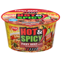 Nissin Hot & Spicy Fiery Beef Flavor Ramen Noodle Soup Bowl
