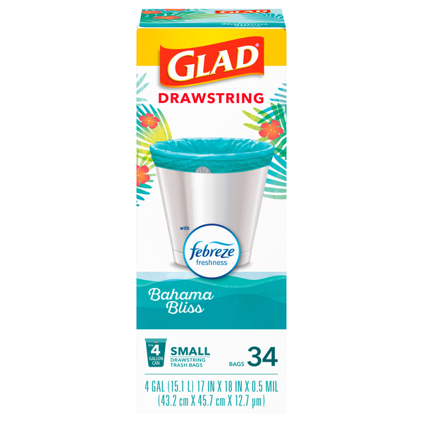 Glad Febreze Bahama Bliss Scent Drawstring Small Trash Bags 4 Gallon
