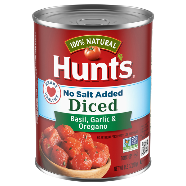 Hunt's 100% Natural No Salt Added Diced Tomatoes w/Basil Garlic & Oregano