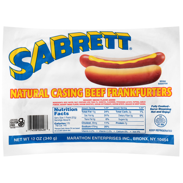 Sabrett Natural Casing Beef Frankfurters - 6 ct