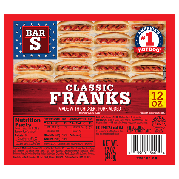 Bar-S Classic Chicken & Pork Franks - 8 ct
