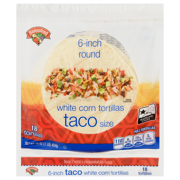 Hannaford Taco Size White Corn Tortillas 6 Inch - 18 ct