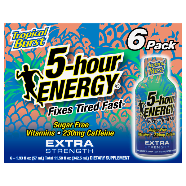 5-Hour Extra Strength Sugar Free Tropical Burst Energy Shot - 6 pk