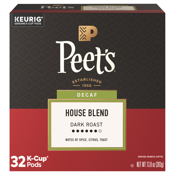 Peet's Decaf House Blend Dark Roast K-Cup Coffee Pods