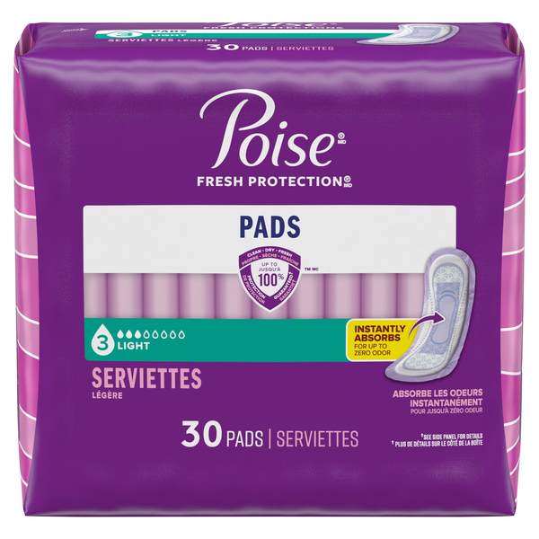 Poise Incontinence Pads Regular Length Light Absorbency