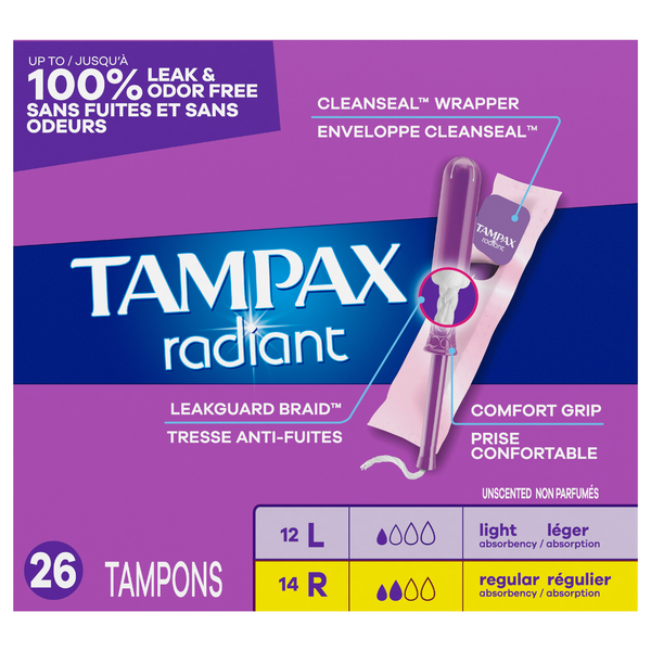 Tampax Radiant Unscented Light & Regular Tampons