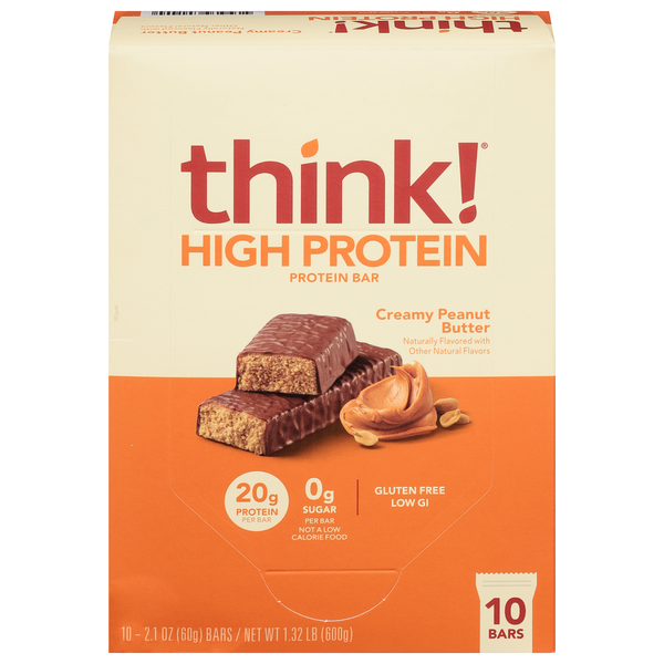 think! Gluten Free Creamy Peanut Butter 20g High Protein Bars - 10 ct