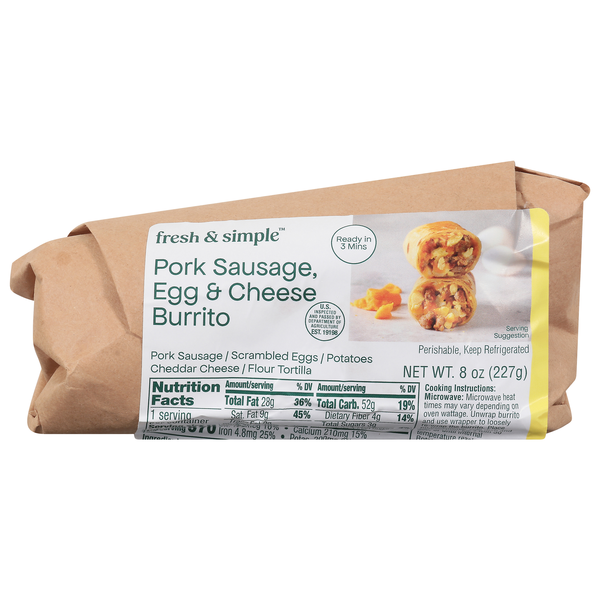 Fresh & Simple Pork Sausage Egg & Cheese Burrito Refrigerated