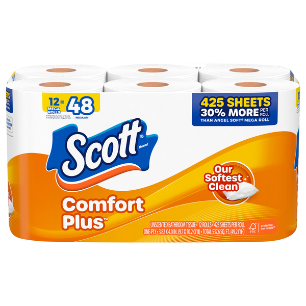 Scott Comfort Plus Mega Roll 1-Ply Toilet Paper Unscented