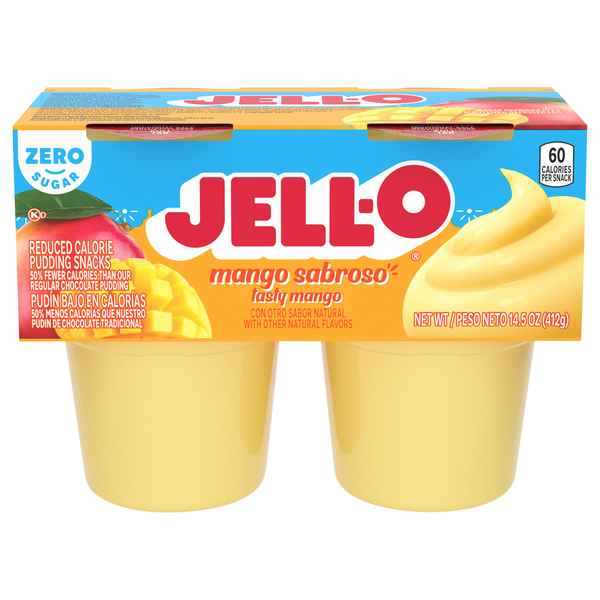 Jell-O Zero Sugar Mango Sabroso Pudding Snack Cups - 4 ct