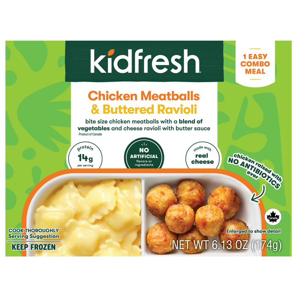 Kidfresh Chicken Meatballs & Buttered Ravioli Frozen Meal